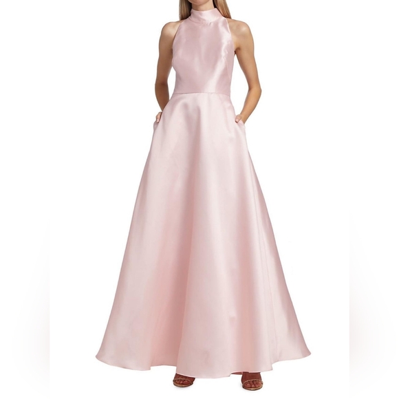 ML Monique Lhullier Halter Satin Ball Gown, Blush Pink NWT, sizss 8 & 10 - Picture 6 of 13